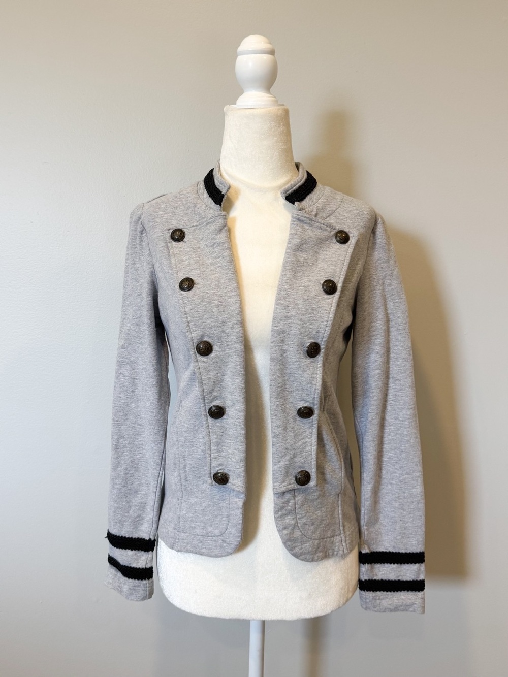 Tommy Hilfiger Double-Breasted Grey Women's Jacket with Black Trim XS